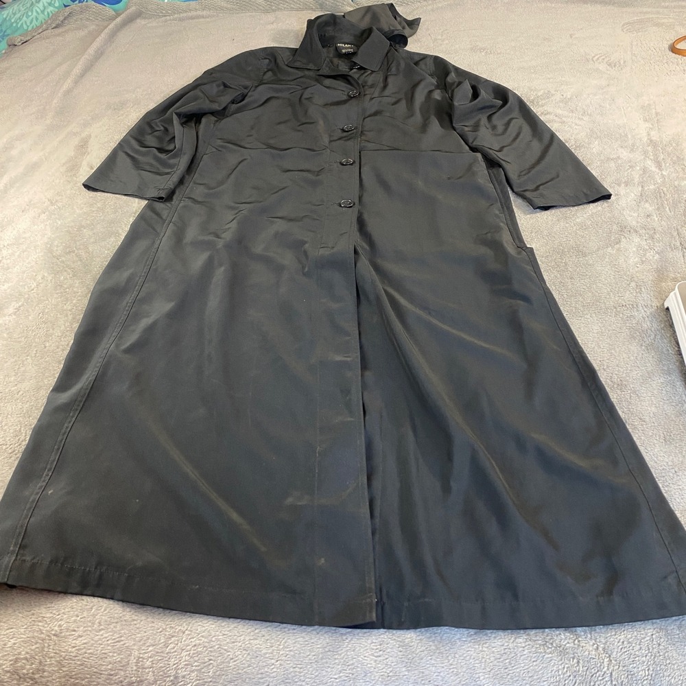 Hilary Radley Trench Coat Women 10 Black Long Maxi Duster Button Front Back Slit